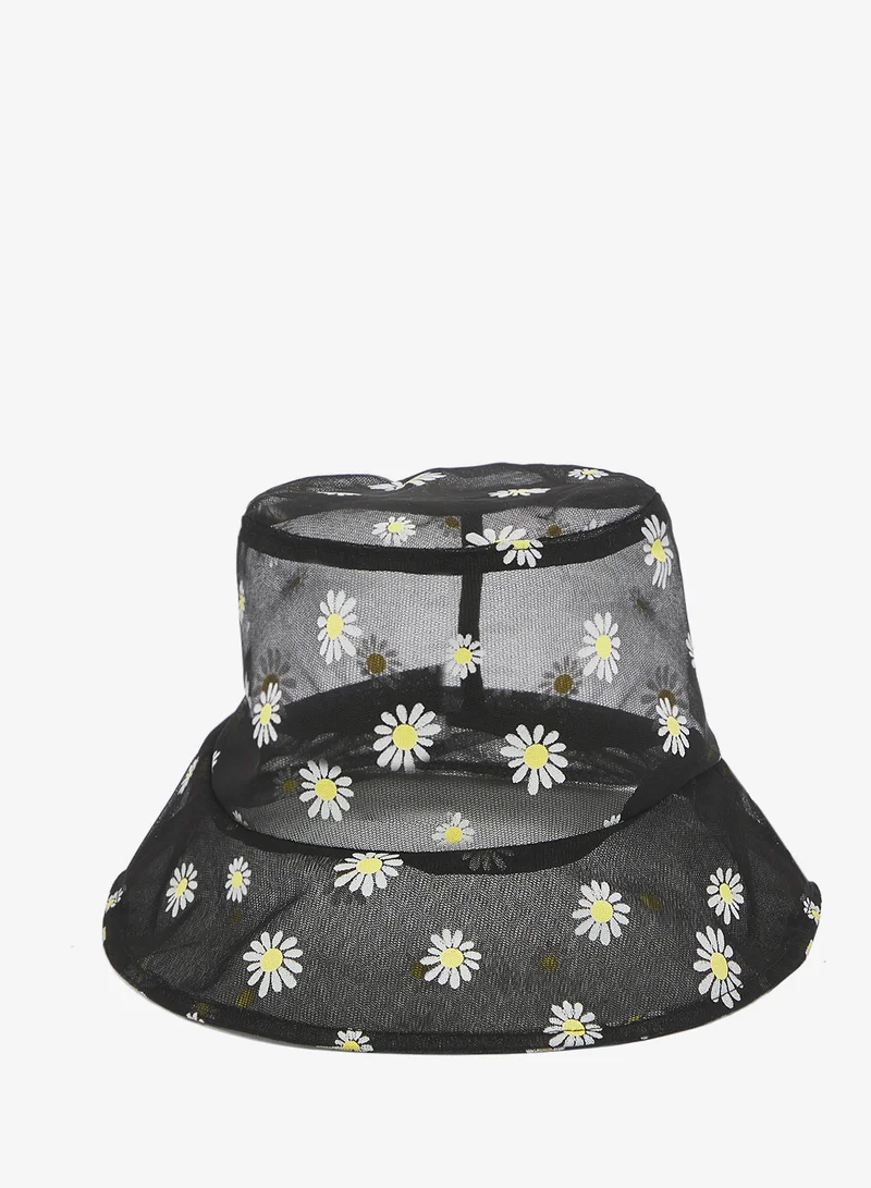 Ginger Flower Printed Net Bucket Hat